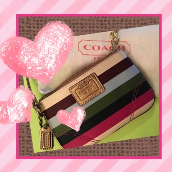 Coach Multi Colored Striped Wristlet. Not Leather. Fabric. EUC. - Picture 1 of 4